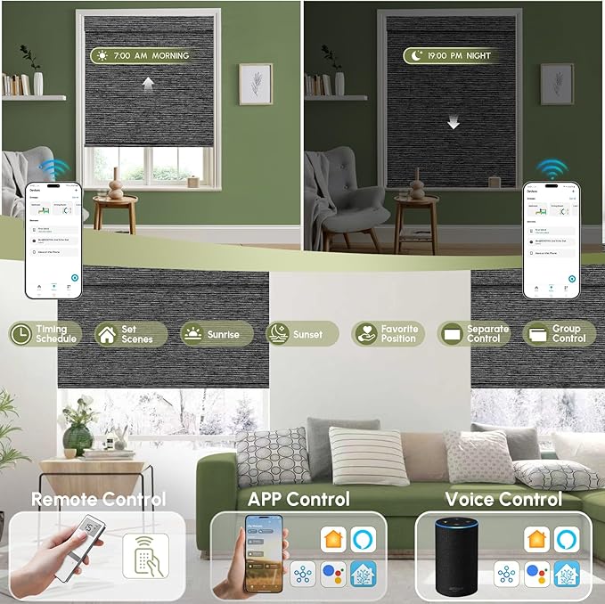 FineTell Motorized Blinds with Remote, 100% Blackout Roller Shades Work with Alexa,Apple Homekit,Google Home APP and Voice Control, Customized Electric Blinds (100% Blackout Eclipse Anchor Grey)