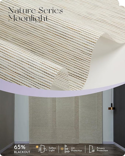 Graywind Motorized Natural Sliding Panels Compatible with Alexa Google Light Filtering Smart Panel Track Blinds for Patio Sliding Door, Custom Size (Moonlight)