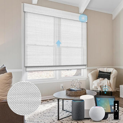 SmartWings Motorized Natural Woven Wood Shades for Windows, Electric Roman Shades with Remote for Sliding Doors, Work with Matter Homekit Zigbee Alexa Z-Wave Google Home, Customized, Bamboo 702