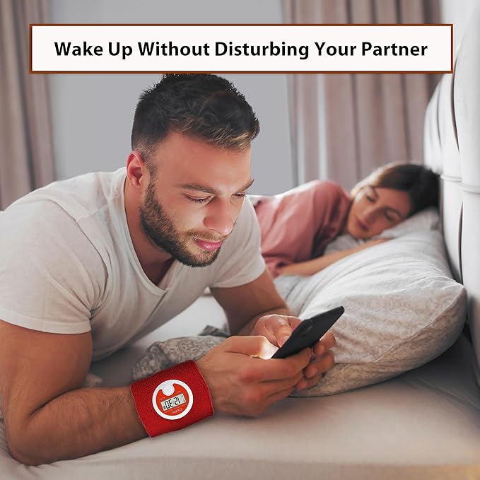 Coolfire Vibrating Alarm Clock Wristband, Silent Wake-Up Watch for Heavy Sleepers, Won’t Disturb Partner, Couples/Roommates, Deaf/Hearing Impaired, 4 Alarms, Bluetooth App, Rechargeable (RED)