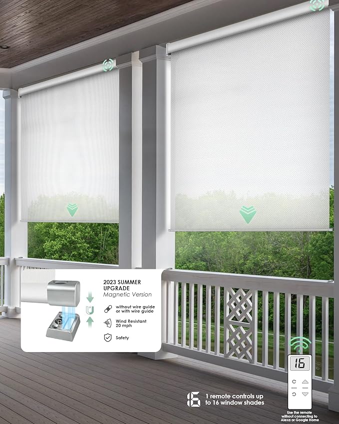 Yoolax Motorized Outdoor Shades Smart Blinds Compatible with Alexa Google, Remote Control Sun Shades Smart Blinds for Porch Patio, Fabric Sample (Multicolor)