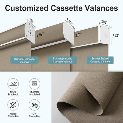 BERISSA Motorized Blinds with Remote,Blackout Smart Roller Shades with App,Voice Control,Linen Fabric,Thermal Insulated Automatic Blinds,Electric Shades with USB/Solar Pannel.Double-Sided Brown