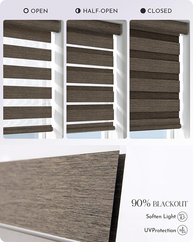 Graywind Motorized Blinds with Remote, Smart Zebra Shades for Windows, Roller Blinds Compatible with Apple Homekit, Alexa, Google Home, Custom Size, Wool-Like Black Gold