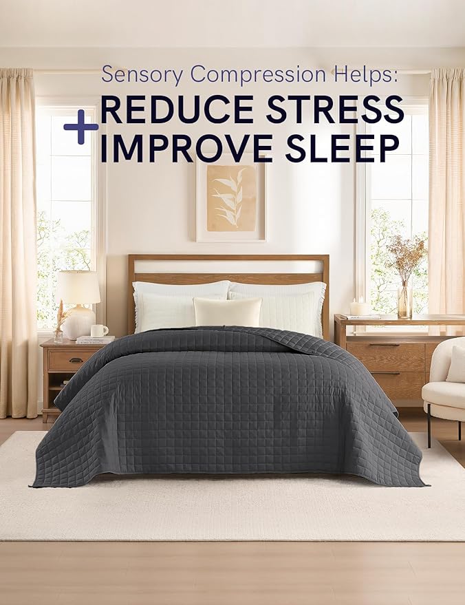 YnM Exclusive Weighted Blanket, Soothing Cotton, Smallest Compartments with Glass Beads, Bed Blanket for One Person of 140lbs, Ideal for Queen or King Bed (60x80 Inches, 15 Pounds, Dark Grey)
