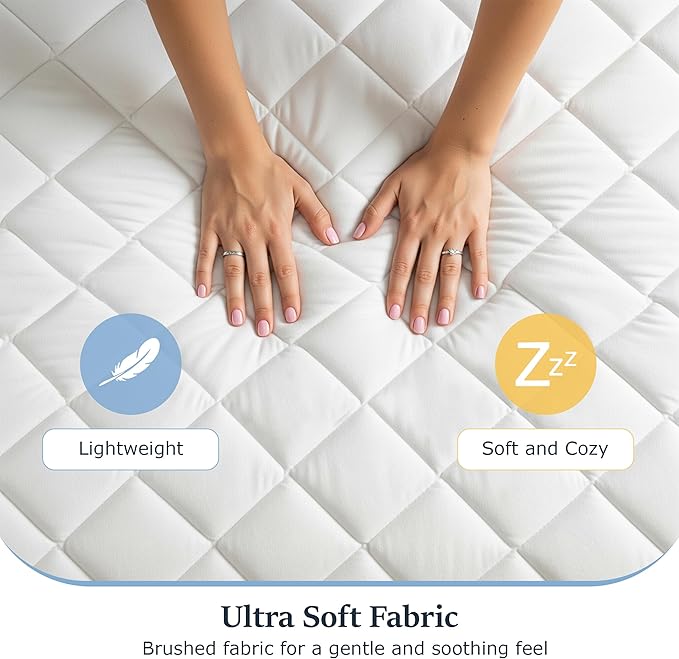 LUX Décor Twin Mattress Pad - Quilted Elastic Fitted Mattress Cover Protector Upto 16 Inches Deep Pocket - Soft Breathable Noiseless Mattress Topper (39 X 75)