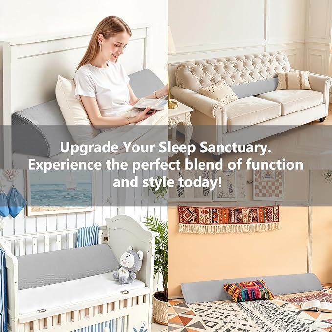 DUMOS Bed Wedge Pillow for Headboard & Mattress Gaps, 76-inch Long - Supportive Wedge Pillow with Side Pockets, Bed Wedge for Back Pain Relief, Reading & Sleeping, Removable Washable Cover