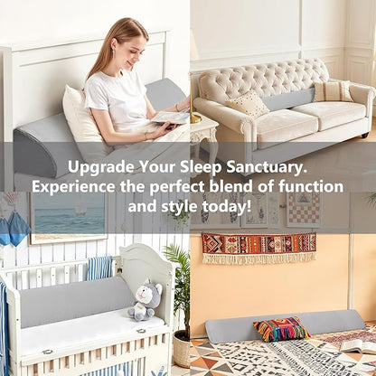 DUMOS Bed Wedge Pillow for Headboard & Mattress Gaps, 59.8-inch Long - Supportive Wedge Pillow with Side Pockets, Bed Wedge for Back Pain Relief, Reading & Sleeping, Removable Washable Cover