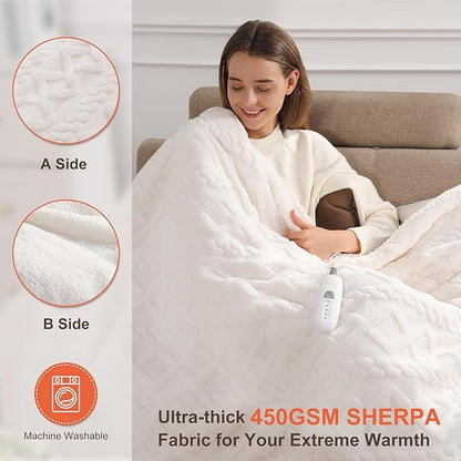 Electric Blanket Twin Heated Blanket 62''X84'' with 5 Heating Levels & 10 Hours Auto Off, ETL& FCC Certification Dual Sherpa Twin Heating Blanket Washable for Home/Office/Bed, Great Gift(White)