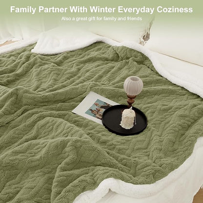 Heated Blanket Throw Size 50"X60" Green - Soft Thick Warm Sherpa Electric Blanket for Winter with 5 Fast Heating Levels & 4hrs Auto Off for Women, Washable & ETL Certified for Office Chair