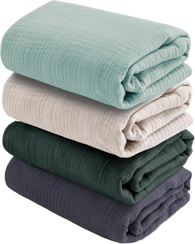 Baby Muslin Swaddle Blankets for Boys and Girls,4-Pack Breathable and Skin-Friendly,Wrap Soft Silky Cotton Muslin Swaddle Blankets/Atrovirens/Green/Apricot White/Grey…