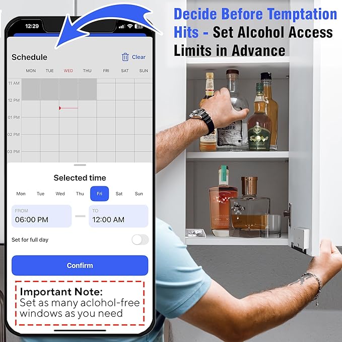 Schedule Timed Lock - Bluetooth App-Controlled Cabinet & Drawer Locking System - Helps Kids Focus & Build Healthy Family Habits - Reduce Impulsive Snacking, Screen Time & Alcohol Access