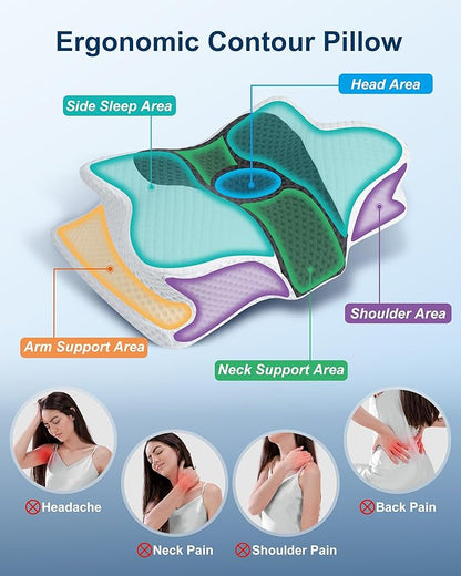 HOMCA Cervical Neck Pillow for Neck Pain Relief, Ergonomic Orthopedic Neck Pillows for Sleeping, Memory Foam Neck Pillow for Back Stomach Side Sleepers with Breathable Pillowcase