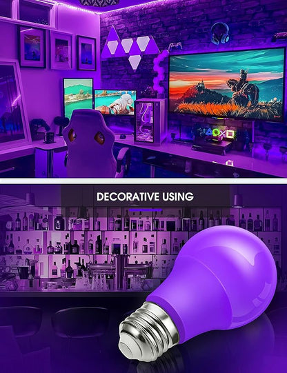 L LOHAS LED Halloween Purple LED Light Bulbs Outdoor, A19 9W(60W Equivalent) Purple Colored Light Bulb, E26 Base, Non-Dim, 4-Pack