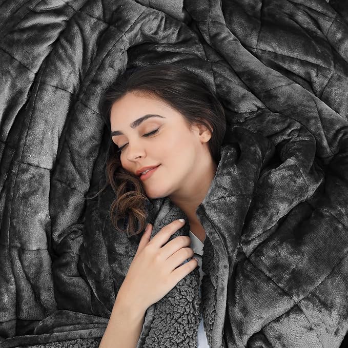 Aemicion Sherpa Fluffy Weighted Blanket for Adults, Washable Plush Weighted Blanket,15lbs 48x72in Weighted Cozy Blanket as Gifts for Women Man-Dark Grey