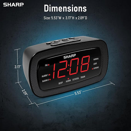 Sharp Shockwave Alarm Clock for Heavy Sleepers – 105dB Ultra-Loud Wake-Up, Air Horn, School Bell, Train Whistle, Beep, Dual Alarms, 3 Adjustable Volumes, LED Display Dimmer