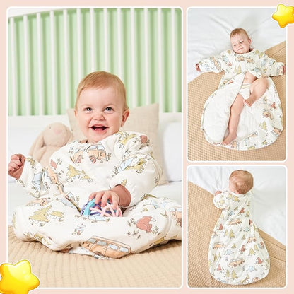 ikaufen Baby Sleep Sack 100% Cotton Smart Thermostatic Stay Snug Swaddle Transition Sleeping Bag 1.0 TOG