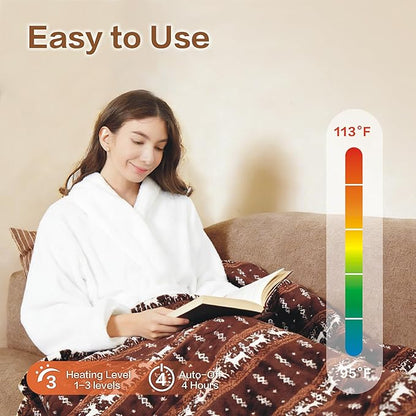 Tefici 50"x60" Heated Blanket Throw - Soft Flannel Electric Blanket with 3 Heating Levels, 4-Hour Auto Shut-Off, Overheat Protection, ETL Certified, Machine Washable, Moose Pattern for Home Office