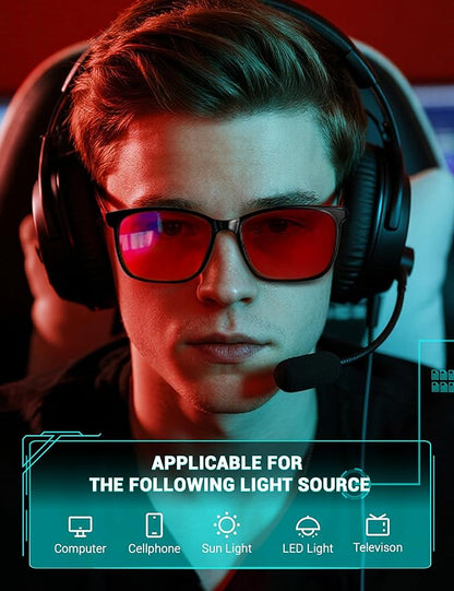 TIJN Blue Light Glasses for Men Women - Red Light Glasses for Computer Gaming - Dual AR Coating Lens - Screen Fatigue & UV Protection
