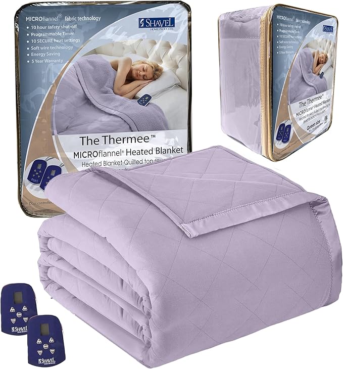 Thermee Micro Flannel Blanket Queen Size Heated Blanket with 10 settings, Programable Heating Blanket, Luxuriously Soft Heated Throw Blanket, Rapid Heating Thermal Blanket, Warm Blanket - Lilac