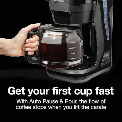 Proctor Silex FrontFill Drip Coffee Maker, Digital & Programmable, 12 Cup Glass Carafe, Black and Silver (43685PS)