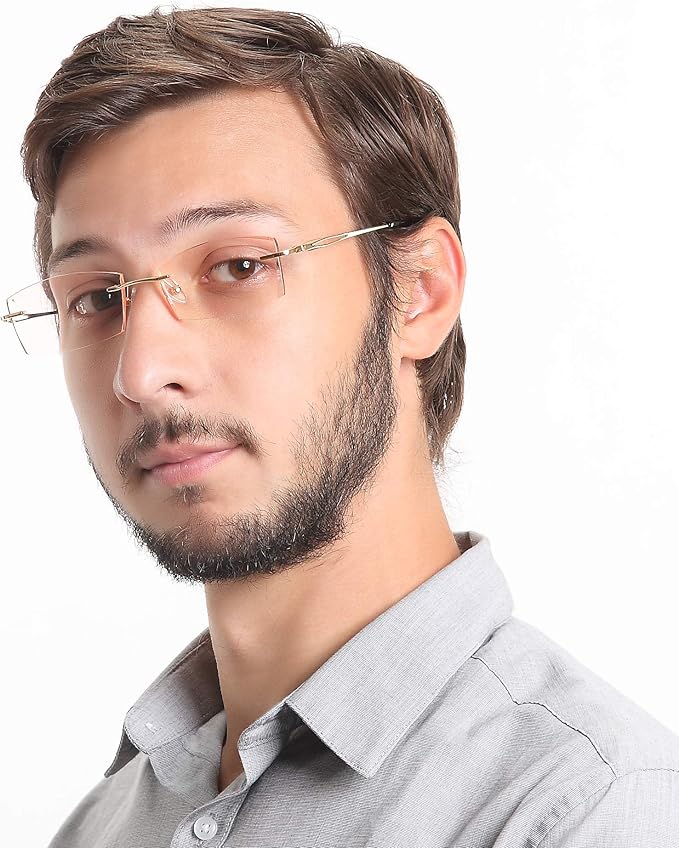 LifeArt Blue Light Blocking Glasses,Computer Reading Glasses,Rimless Frame Tinted Lens with Diamond,Stylish for Men (+1.50 Magnification)