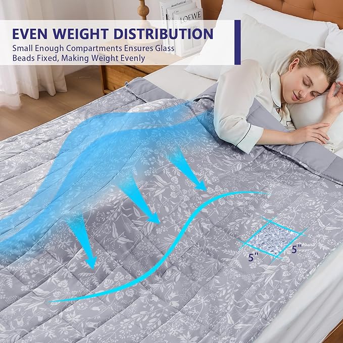 yescool Weighted Blanket for Adults (15 lbs, 48" x 72", Pearl Grey) Cooling Heavy Blanket for Sleeping Perfect for 140-160 lbs, Twin Size Breathable Blanket with Premium Glass Bead, Machine Washable