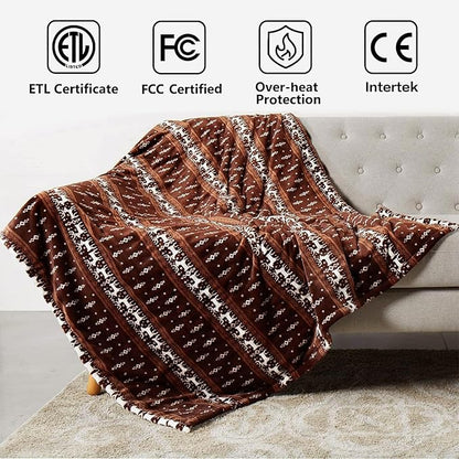 Tefici 50"x60" Heated Blanket Throw - Soft Flannel Electric Blanket with 3 Heating Levels, 4-Hour Auto Shut-Off, Overheat Protection, ETL Certified, Machine Washable, Moose Pattern for Home Office