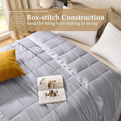 downluxe Queen Size Blanket with Satin Trim, Lightweight Down Alternative Blankets Queen Size for All Season, Machine Washable (Silver, 90x90 Inch)