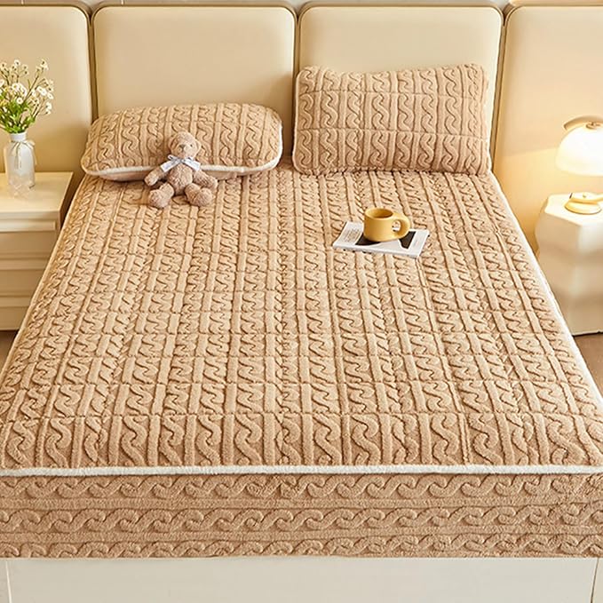 Queen Size Luxury Velvet Mattress Cover - Warm Thicken Mattress Protector with Elastic Band, Soft Fitted Sheet Deep Pocket 12In Topper - Bed Bedroom Sleep Comfort