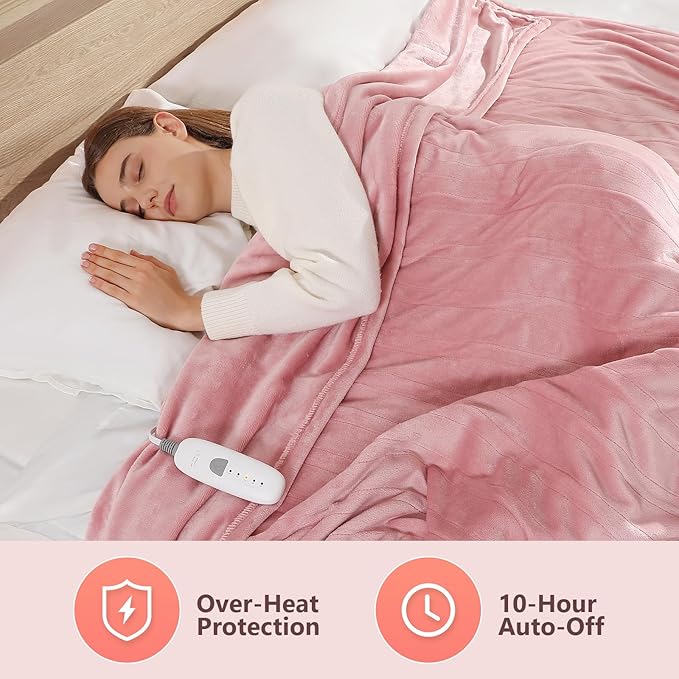 Electric Blanket Queen Heated Blanket Queen Size 84''X 90'' Soft Cozy Flannel with Dual Controller Heating Blanket of 5 Heating Level & 10 Hour Auto Off, ETL & FCC Certified, Machine Washable