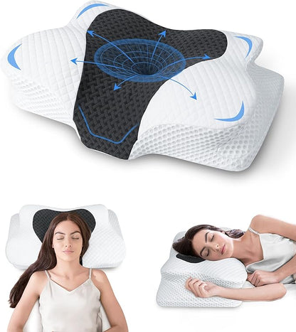 HOMCA Cervical Neck Pillow for Neck Pain Relief, Ergonomic Orthopedic Neck Pillows for Sleeping, Memory Foam Neck Pillow for Back Stomach Side Sleepers with Breathable Pillowcase