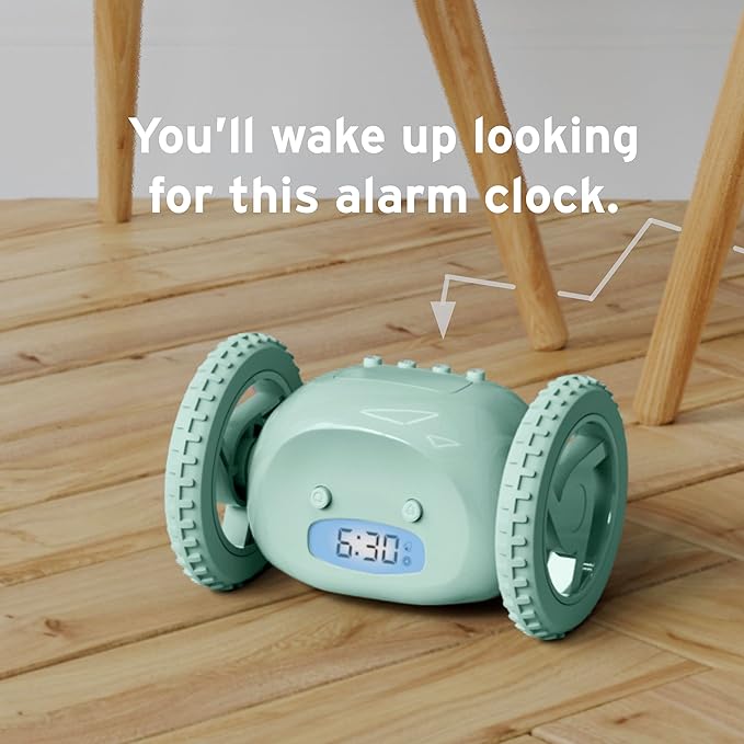 CLOCKY Alarm Clock on Wheels – Loud Rolling Alarm Clock for Heavy Sleepers | Runaway Clock That Jumps & Runs to Wake You Up | Funny Unique Gift for Adults, Teens & Kids Bedrooms (Mint)