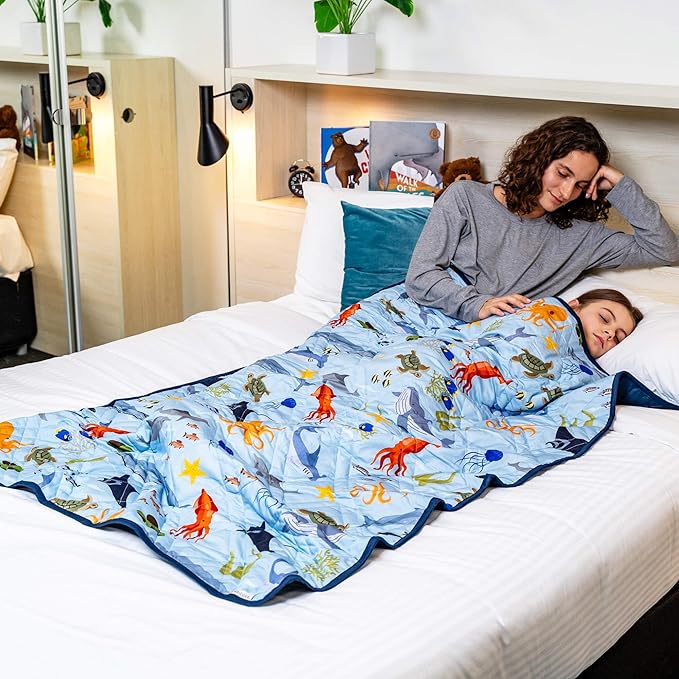 Aricove Kids Weighted Blanket, 5 lb, 36x48 inches, Small Size, Soft Cotton, Machine Washable, Blue/Ocean Animals