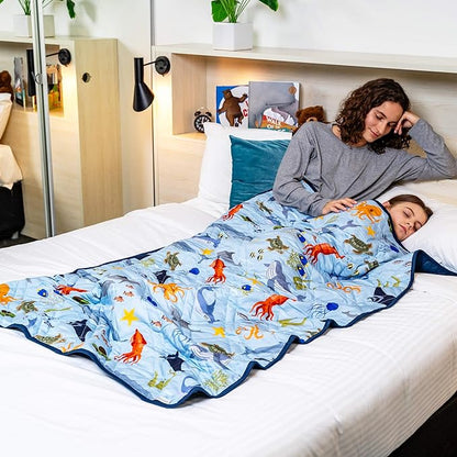 Aricove Kids Weighted Blanket, 5 lb, 36x48 inches, Small Size, Soft Cotton, Machine Washable, Blue/Ocean Animals