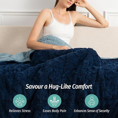 Wemore Weighted Blanket for Adults Twin Size 15 lbs, Dual Sided Soft Fuzzy Jacquard Sherpa Weighted Blankets for Sleeping, Cozy Fluffy Knitted Heavy Blanket for Couch Bed, Navy Blue, 60 x 80 inches