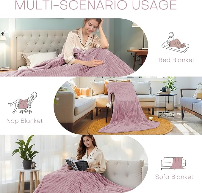 Electric Heated Blanket Queen Size 84"x90" with Cozy Flannel, 6 Heat Settings & 10 Hours Auto Off, Soft & Cozy Warming Throw for Home, Office, or Bed, Machine Washable,Pink