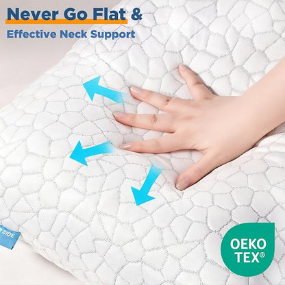 Cooling Pillow Standard Size 1 Pack, Adjustable Bed Pillows for Sleeping, Luxury Shredded Memory Foam Pillows, Soft and Supportive Firm Pillow for Side,Back, Stomach Sleepers, Gifts for Hot Sleepers