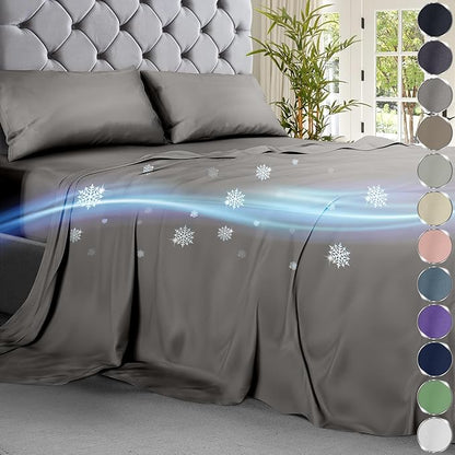 DECOLURE Cooling Bed Sheets Cal-King Set 4pcs - Luxurious & Soft California King Size Cooling Sheets for Hot Sleepers - Comfy & Cool California King Bamboo Viscose Microfiber Sheets (Cool Grey)