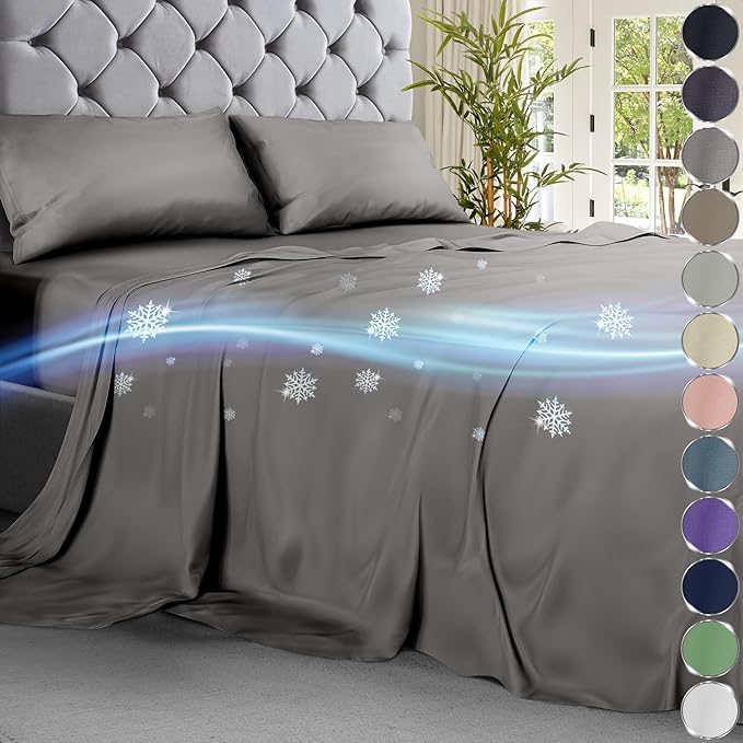 DECOLURE Cooling Sheets Full Set 4pcs - Luxurious & Ultra-Soft Full Size Cooling Sheets for Hot Sleepers - Comfortable Bamboo Viscose Microfiber Full Cooling Bed Sheets w/Deep Pockets (Cool Grey)