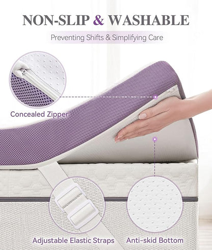 SINWEEK 3 Inch Firm Queen Mattress Topper with Cooling Gel Memory Foam & Ventilated Cover - Stretch Straps & Anti-Slip Bottom, CertiPUR-US Certified, Pressure Relief for Back/Stomach/Side Sleepers