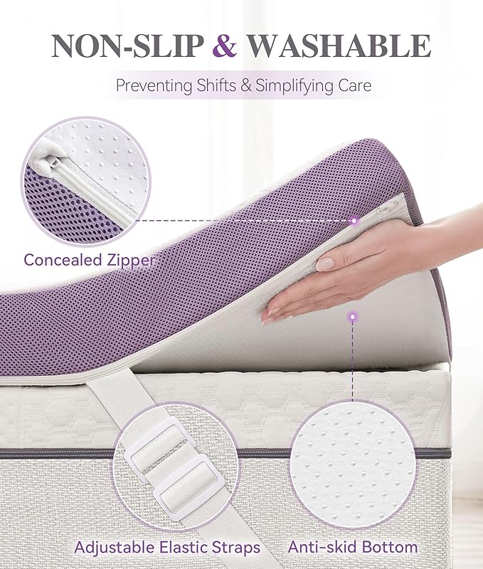 SINWEEK 3 Inch Firm Twin XL Mattress Topper with Cooling Gel Memory Foam & Ventilated Cover - Pressure Relieving, Non-Slip, Machine Washable, CertiPUR-US Certified, Ideal for College Dorms