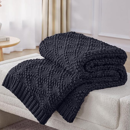 Knitted Weighted Blanket for Adult, Chunky Knit Weighted Throw for Sleep 48"*72" 12lbs, Cooling Breathable Heavy Blanket for Hot Sleepers, Machine Washable Blanket for Room Decor(Dark Grey)