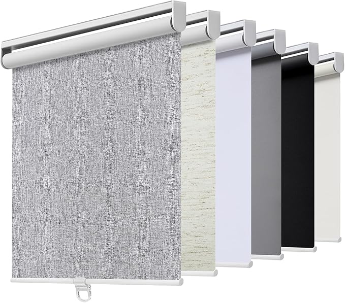 Cordless Roller Shades Blackout Blinds for Windows Room Darkening Rolled Up Shades with Spring System, UV Protection Natural Linen Fabric Window Shades Door Blinds for Home,29" W x 72" H, Heather Grey