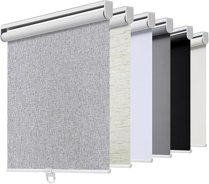 Cordless Roller Shades Blackout Blinds for Windows Room Darkening Rolled Up Shades with Spring System, UV Protection Natural Linen Fabric Window Shades Door Blinds for Home,48" W x 72" H, Heather Grey
