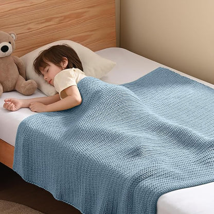 Guohaoi Knitted Weighted Blanket Kids (Haze Blue 36"x48" 5lbs) No Beads Cooling Heavy Blanket, Home Decor Breathable Chunky Knit Throw Blanket for All-Season Use
