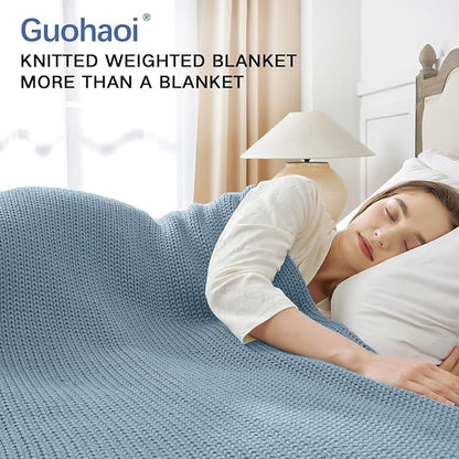 Guohaoi Knitted Weighted Blanket for Adults (Haze Blue 50"x75" 15lbs) No Beads Cooling Throw Blanket for Hot Sleepers, Home Decor Breathable Chunky Knit Heavy Blanket Use on Full Size Bed