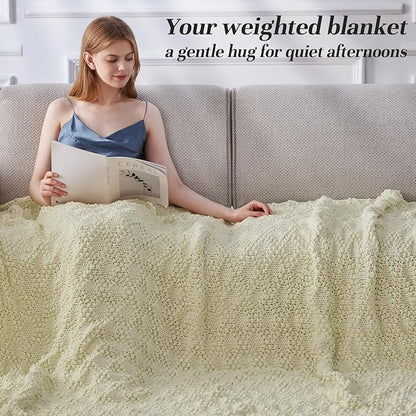 Knitted Weighted Blanket for Adult, Chunky Knit Weighted Throw for Sleep 36"*48" 3lbs, Cooling Breathable Heavy Blanket Machine Washable Blanket for Room Decor(Cream White)