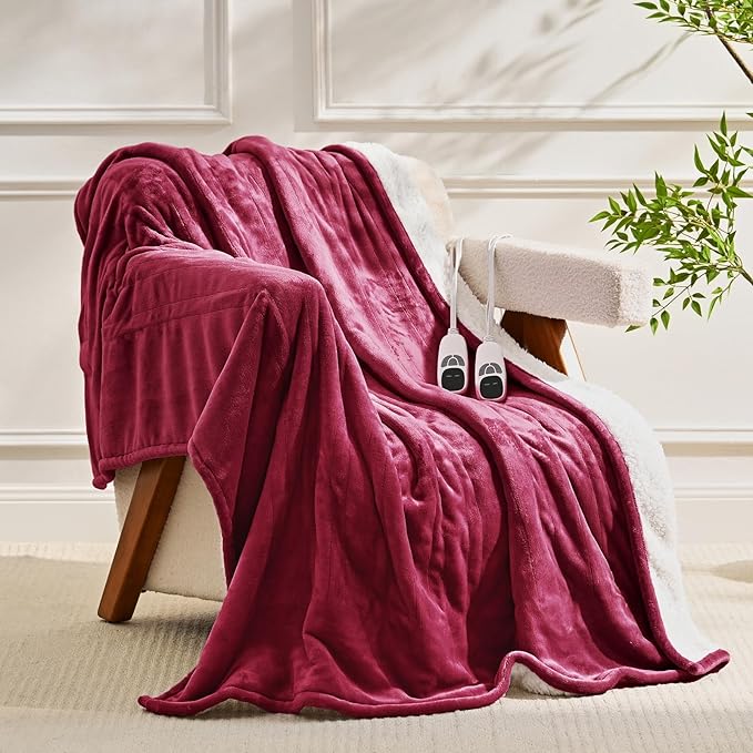 Heated Blanket Electric Blanket Queen 84"x90" Heating Blanket with Dual Control 9 Heating Levels 10 Timer Modes Auto-Off Fast Heating Overheat Protection ETL Certified Machine Washable Gift