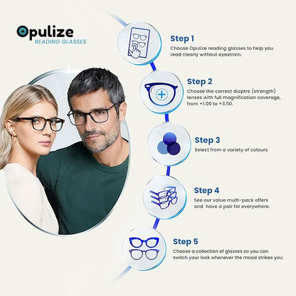 OPULIZE SEE Reading Glasses with Blue Light Blocking for Women and Men, Narrow Frame, Spring Hinges, Computer Gaming Glasses, Purple +2 (Pack of 1)