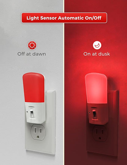 L LOHAS LED Red Night Light Plug in, Dimmable Light LED Night Lights with Dusk to Dawn Sensor, 5-80LM Adjustable Brightness Red Light for Nursery Kids Room Hallway Kitchen, Christmas Gift 2 Pack